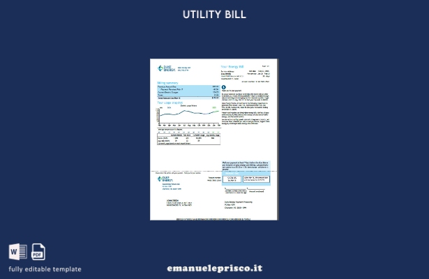 modello di versione della bolletta delle utenze USA Duke Energy in stile verific